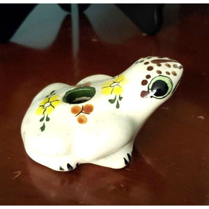 Vintage Mexican Pottery Frog Candle Holder Folk Art